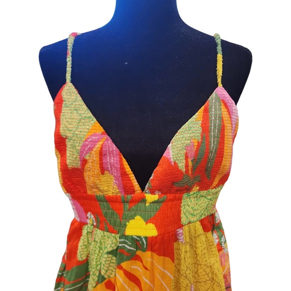 Farm Rio Red Neon Floral Tiered Cotton Maxi Dress Size XL - Picture 9 of 16